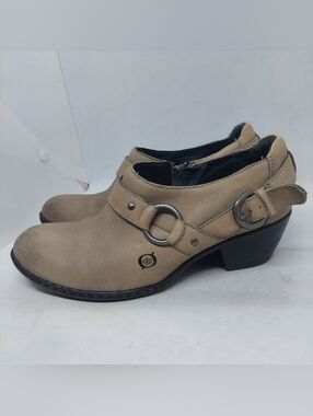 Born Zowy Ankle Booties Taupe Leather Side Zip Harness Western Womens Size 8MW